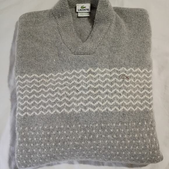VTG Lacoste Men's Wool/Cashmere/Rabbit Sweater Grey V Neck (READ DESCRIPTION) - Picture 5 of 13